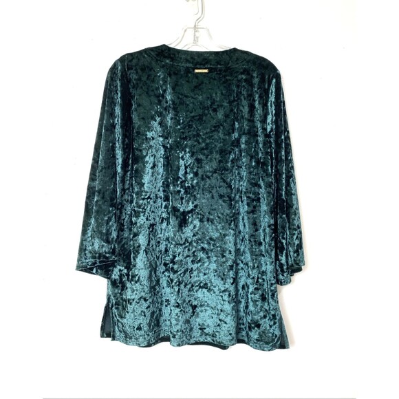 Michael Kors Velvet Top Size L Emerald Green Crushed Blouse Bell Sleeves 3/4 - Picture 2 of 14